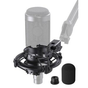 [미국배송] 팝 필터가 장착된 맞춤형 AT2020 마이크 쇼크 마운트 진동 방지 서스펜션 마운트 홀더 클립 오디오 테크니카 AT2035 AT2020USB ATR2050 AT3060 호환