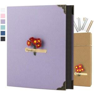 스크랩북 앨범 8인치 x 10인치 DIY 사진 하드커버 크래프트 페이퍼 3링스 결혼식, 기념일, 여행, 가족, 라일락 기념 도서