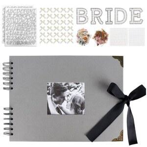 신부에게 보내는 편지 스크랩북 사진 앨범, 8 x 12 인치 웨딩 메모리 북, 진주 스티커가 있는 블랙 DIY 방명록, 메탈릭 레터, 보우즈 블랭크 앨범 (회색)