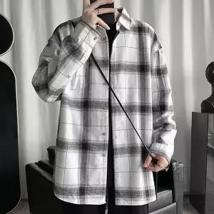남성 오버핏 체크셔츠 가을 긴팔 캐주얼 남방 (WFKBJNI)