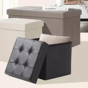 간이 수납의자 정리함 레더스툴 사각 디자인 화장대의자 (WFKBJLF)