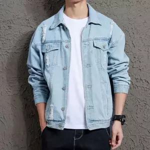[하프클럽/]헤짐 워싱 캐주얼 패션 데님자켓 청자켓 스타일코디