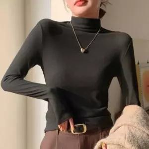 여성 겨울 베이직 슬림핏 무지 긴팔 반폴라 기모 티셔츠 모던베이직 목티 남자무지티 슬림핏 티 겨울필수템