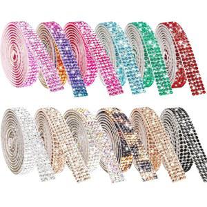 NiArt 셀프 접착 크리스탈 라인스톤 다이아몬드 리본 12롤 폭 0.9cm, 총 12야드 다기능 DIY 장식 블링 보석 공예 스티커 테이프 글리터 신발 의류(별도 색상)