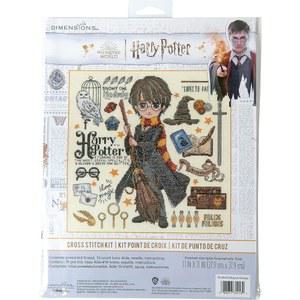 치수 70-35416 마법 디자인 해리포터 초보자를 위한 크로스 스티치 키트, 11인치 x 11인치, 14Cnt. 아이보리 아이다, 4개