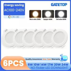 LED등 조명 6개 세 가지 Led 다운라이트 AC 120V 220V 6W-24W 매립형 천장 스포트라이트 거실 욕실용