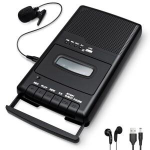 독립 마이크가 있는 카세트 플레이어 테이프 레코더, 리버스 레코딩이 있는 카세트 USB 디지털 컨버터, 이어폰이 있는 휴대용 테이프 USB 오디오 플레이어, 접이식 손잡이(블랙)