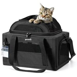 페큐트 확장형 반려동물 항공사 승인 반려견 고양이 , 지퍼가 있는 부드러운 면, 작은 긁힘 방지 메시 누출 소변 패드 다크 그레이 용 여행 가방