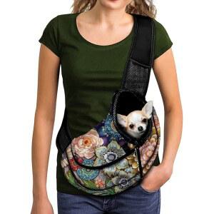 퓨저리어 만다라 플라워 애완동물 개 슬링 컬러풀 강아지 슬링백 작은 고양이 보호 스타일 조절 스트랩 메쉬 야외용 프론트