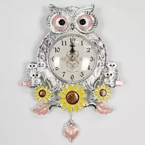 B은도금 해바라기 가족부엉이 무소음 인테리어 벽시계 (KYR-W5FDFFE)