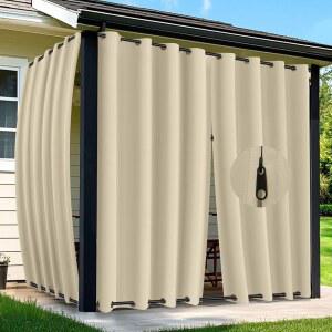 파티오 방수 2 패널 암막 커튼 84인치 길이, 지퍼 상단 및 하단 그로밋 선 차단으로 가제보 현관 퍼골라(54x84, 베이지)를 위한 야외 프라이버시