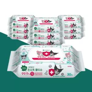 그린핑거 손소독 물티슈 캡형 30매 10팩 항균 위생 물티슈