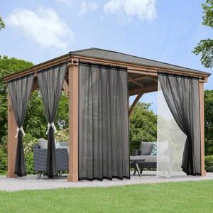 파티오를 위한 KYMRose 야외 시어 커튼 - 2겹 방수 보일 및 통기성 메쉬 네트 프라이버시 추가, 현관 마당 퍼골라를 조명 필터링 커튼, 2개의 패널 블랙 52W x 84L