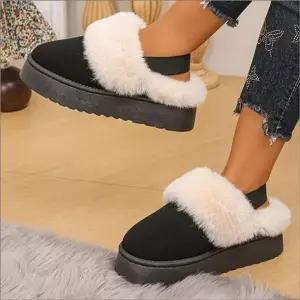 여성 스웨이드 플랫폼 퍼슬리퍼 샌들 뮬 겨울 털슬리퍼 2색