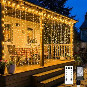 Suddus 600 LED 크리스마스 커튼 조명 실외, 9.8x19.6피트 플러그인, 리모컨, 벽걸이 조명, 크리스마스, 기숙사, 결혼식, 파티, 생일 장식, 따뜻한 흰색