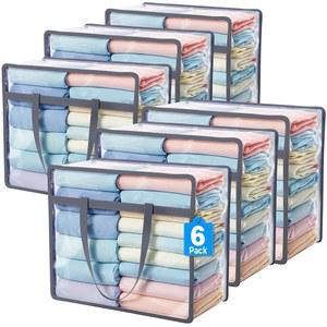 버드 조이 6팩 의류용 투명 지퍼 보관 가방, 40L 옷장 정리함 및 용기 침구, 린넨, 담요, 이불, 의류 장난감, 그레이용 비닐 무빙백