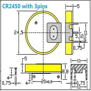 대용량 리튬 코인 단추 배터리 CR2450 3V 납땜 핀 개 샘플 5