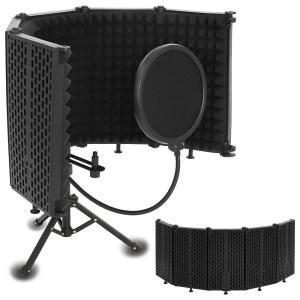 [미국배송] 마이크로폰 아이솔레이션 쉴드 홈 스튜디오 팟캐스트 스트리밍을 위한 5중 조절식 휴대용 반사 필터 삼각대 스탠드 및 팝 대부분의 콘덴서 마이크에 맞습니다