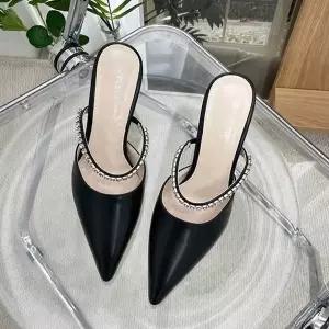 [하프클럽/]정장 용 하이 힐 스틸레토 뾰족 구두 스트랩 뮬 코디