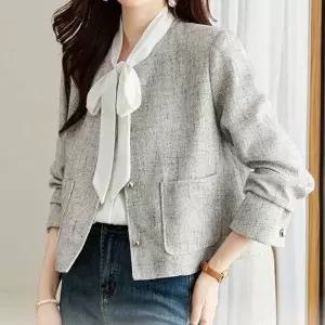 노카라 트위드 어깨패세미크롭 자켓 겨울 방풍 아우터 바람막이 플리스후다운 점퍼 코트 가을 하객룩