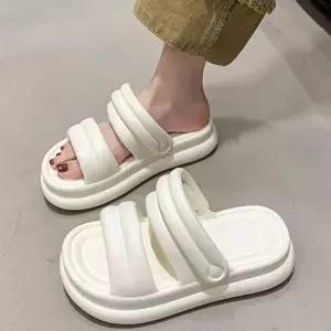 [하프클럽/]여자 쿠션감 좋은 두줄 푹신한 샌들 겸용 통굽 슬리퍼