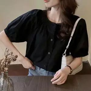 [하프클럽/]여름 반팔 블라우스 여성 예쁜 하객 브라우스 블랙