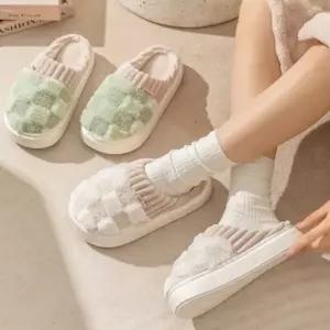 겨울 도톰 체크 털 실내화 슬리퍼 사무실 병원 폭시 거실화 남녀공용