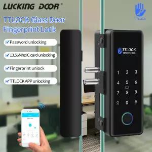 블루투스 TTLOCK APP 잠금 해제 제어 스마트 유리 도어 잠금 전자 생체 인식 지문 전기 암호 13.56Mhz RFID