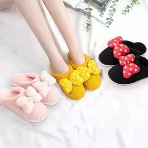 귀여운 봄 리본 슬리퍼 방한 실내 따뜻한 데일리 여성