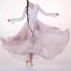 한국무용의상 여성 단체 댄스 쉬폰 실크 한복 여름허리치마 무용 치마 연 무용복