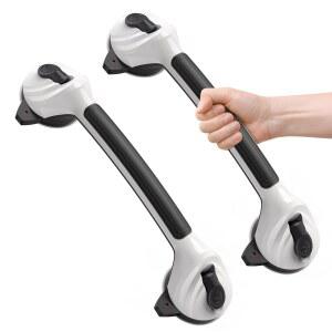 로일반 욕조 및 샤워용 그랩 바, 강력한 흡입 컵이 있는 샤워 핸들 2팩, 노인용 16 8인치 욕실 탈착식 안전 난간, 드릴 프리, 방수 기능