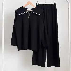 [신세계라이브쇼핑][옷자락] 여성 기모 버튼 세일러 카라 티셔츠 대형 사이즈 팬츠 세트