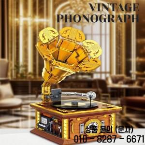 MOC 빈티지 레트로 축음기 빌딩  기술 조립 퍼즐 벽돌 장난감 14세 이상를위한 세트 성인 데스크탑 장식 선