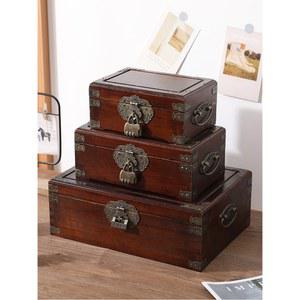 연지 궤짝 원목 수납박스 플란넬 버클 소품 대형 손잡이 소형 (빨간색 나무