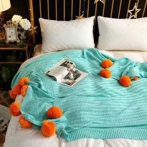 얇은 이불 담요 후드 실 체커보드 군 싱글 극세사 니트 블랭킷 쿨 겨울 수입