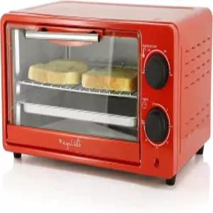 타이머 베이크 브로일 토스트캔디 레드가 내장된 메가셰프 9.5쿼터 전기 카운터 탑 2 슬라이스 토스터 오븐