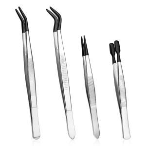 [미국배송] 4PCS 정밀 핀셋 세트 고무 팁 미니 비드 벌크 제작용 눈썹 스티커 보석 제작 용품 랩 작업 DIY(블랙)