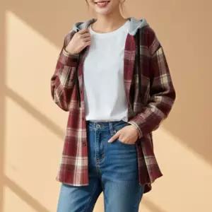 후드 레이어드 체크셔츠자켓 겨울 보온 셔켓