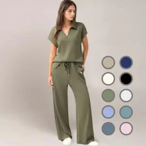 헬로썬셋 브이넥 트레이닝 셋업-Khaki 옷여름바지긴바지트레이닝복실내라운지웨어카라운동복 여성 세트 실