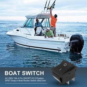 스냅 인 보트 로커 스위치 AC 250V 16A 4 핀 ON/OFF I/O 2 포지션 DPST 28x21mm