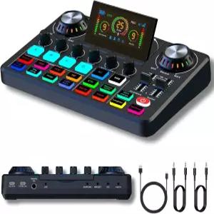 HOSONGIN 오디오 믹서 DJ 이펙트 및 보이스 체인저가 포함된 라이브 사운드 카드 노이즈 제거 원클릭