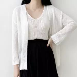 베이직 웨어 여자 브이넥 시스루 나시 가디건 세트상의 니트 그믈 여성