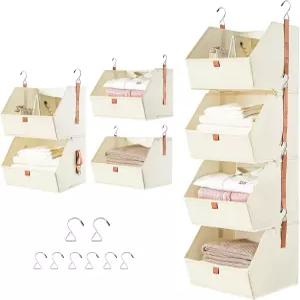 Euct 4단 걸이 옷장 정리함 분해 가능한 옷걸이 선반 공간 절약 패브릭 시스템 침실용 접이식 수납 바구니