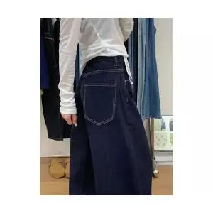 엘럽 여성용 배기핏 청바지 네이비 와이드 겨울 빈티지 하이웨스트 슬림핏 바지 박템4