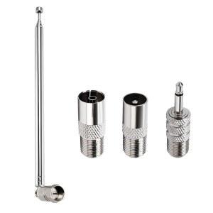 [미국배송] FM 라디오 안테나 실내 텔레스코픽 안테나 75옴 F 타입 남성 플러그 커넥터(테이블탑 하이파이 AV 스테레오 수신기 미니 시스템용 어댑터 포함)