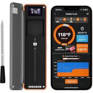 [미국배송] 가장 얇은 프로브 마그네틱 블루투스 식품 온도계 원격 추적 및 앱 실시간 판독 기능을 갖춘 스마트 무선 육류 IOS ANDROID BBQ 그릴 스모커용 제품