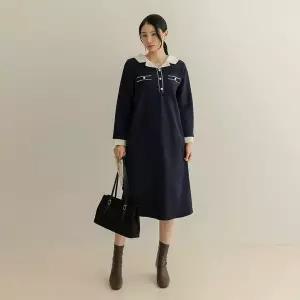 [하프클럽/]러핀 기모 더블 카라 배색 원피스
