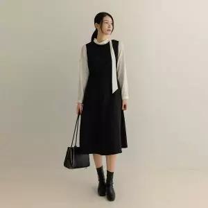 [하프클럽/]폴가 스카프 배색 플레어 원피스