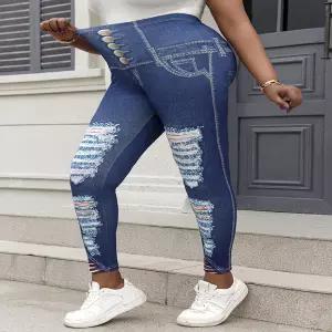 77 88 99 100 105 빅사이즈 레깅스 타이즈 팬츠 스판 요가 여성 여자 신축성 하이 웨이스트 모조 청바지 디