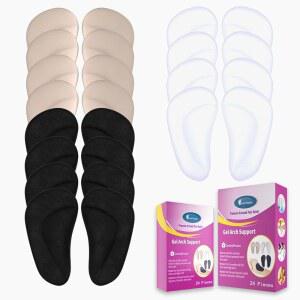 평평한 발을 위한 올바른 위치 아치 지지 신발 깔창, 발바닥 근막염을 젤 삽입물, 압력 및 발의 를 접착식 패드 - 12쌍(블랙 4 베이지 4개 클리어 4개)